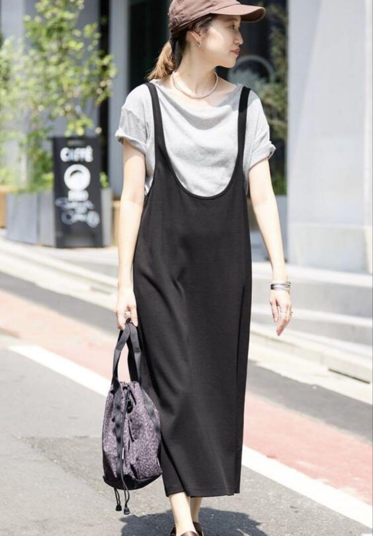 SLOBE IENA黒 スリット入り ジャージジャンパースカート