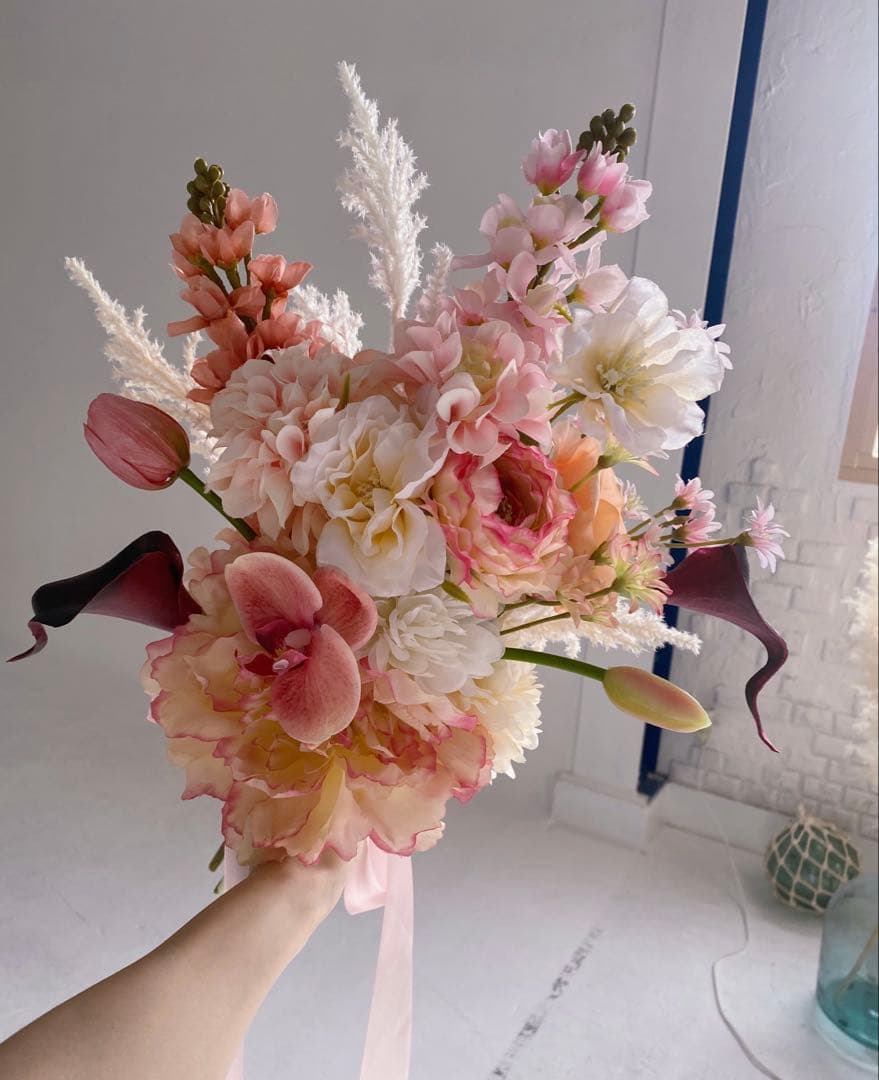 ウェディングブーケ アーティフィシャルフラワー ブートニア 2点セット