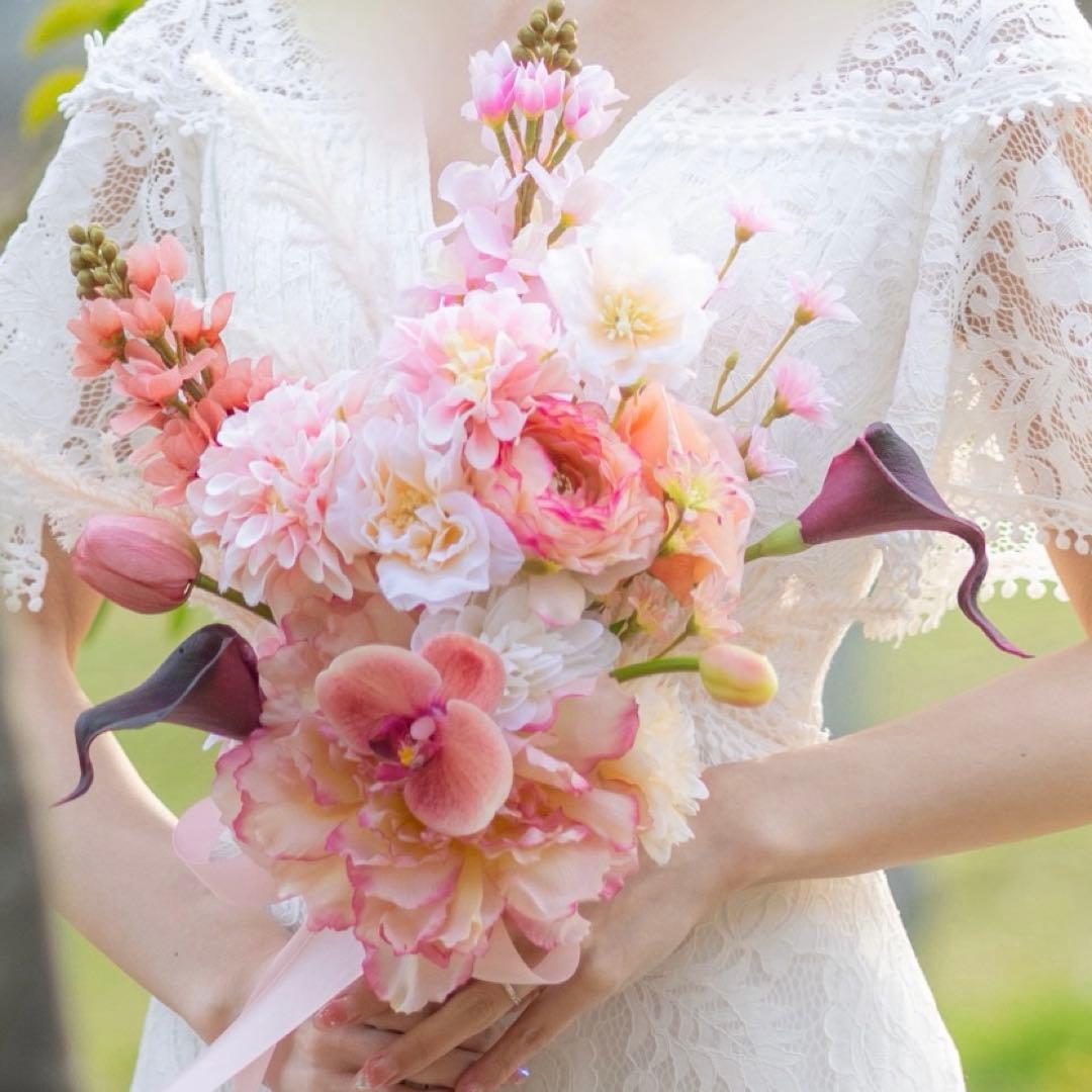 ウェディングブーケ アーティフィシャルフラワー ブートニア 2点セット