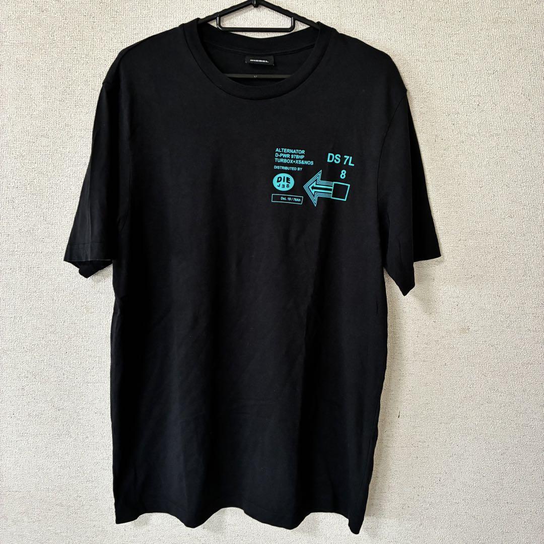 DIESEL Tシャツ L フロントデザイン 半袖 ブラック ロゴ