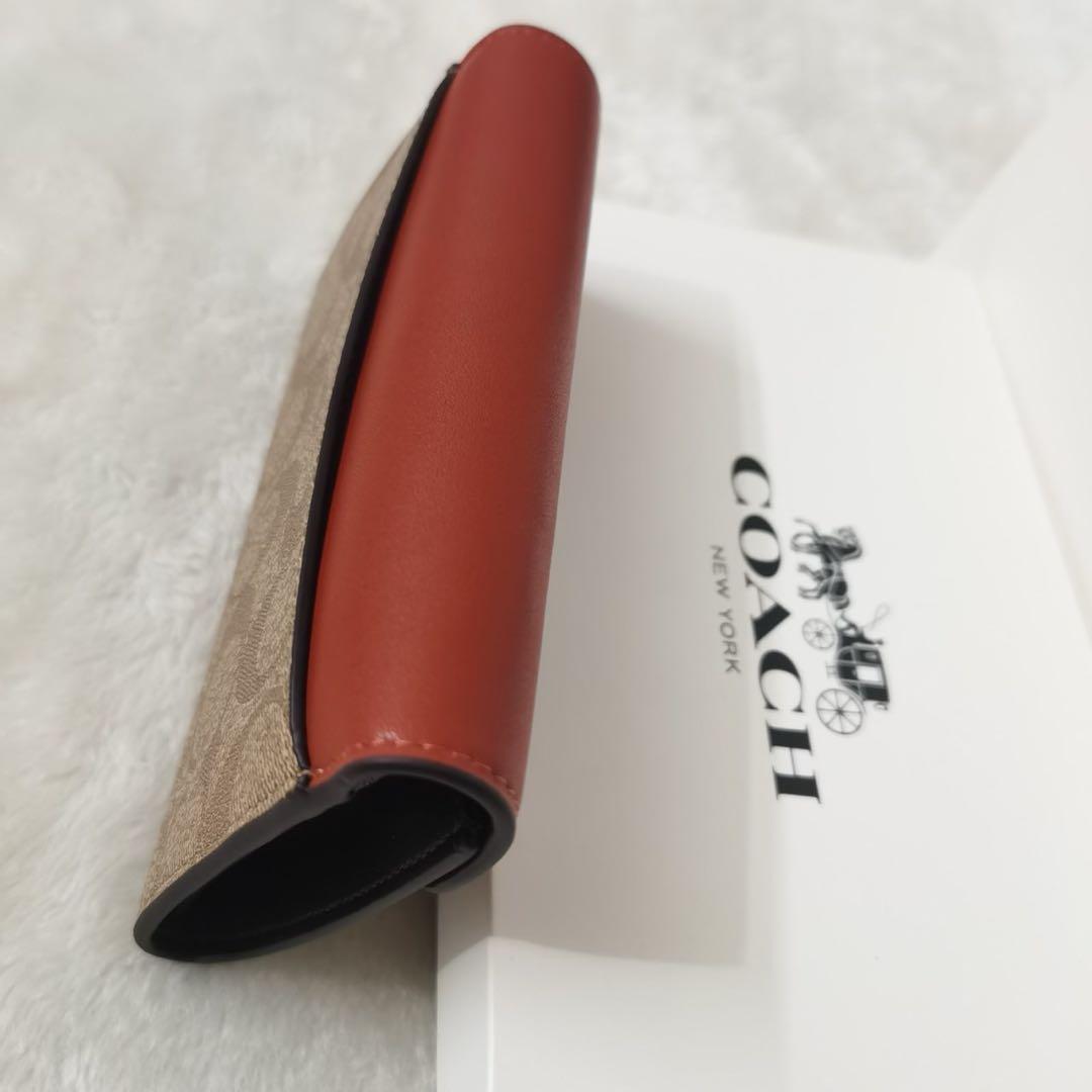 【残り僅か】COACH コーチ 財布 レザー ブラウン オレンジ ベルト