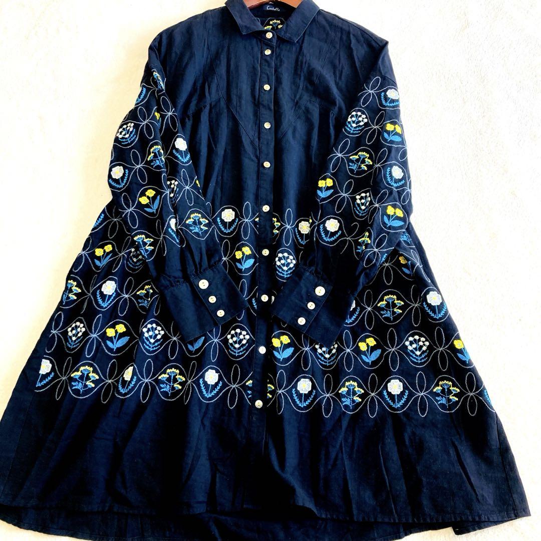 カシェット　刺繍入りシャツワンピース