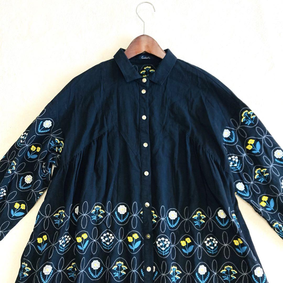 カシェット　刺繍入りシャツワンピース