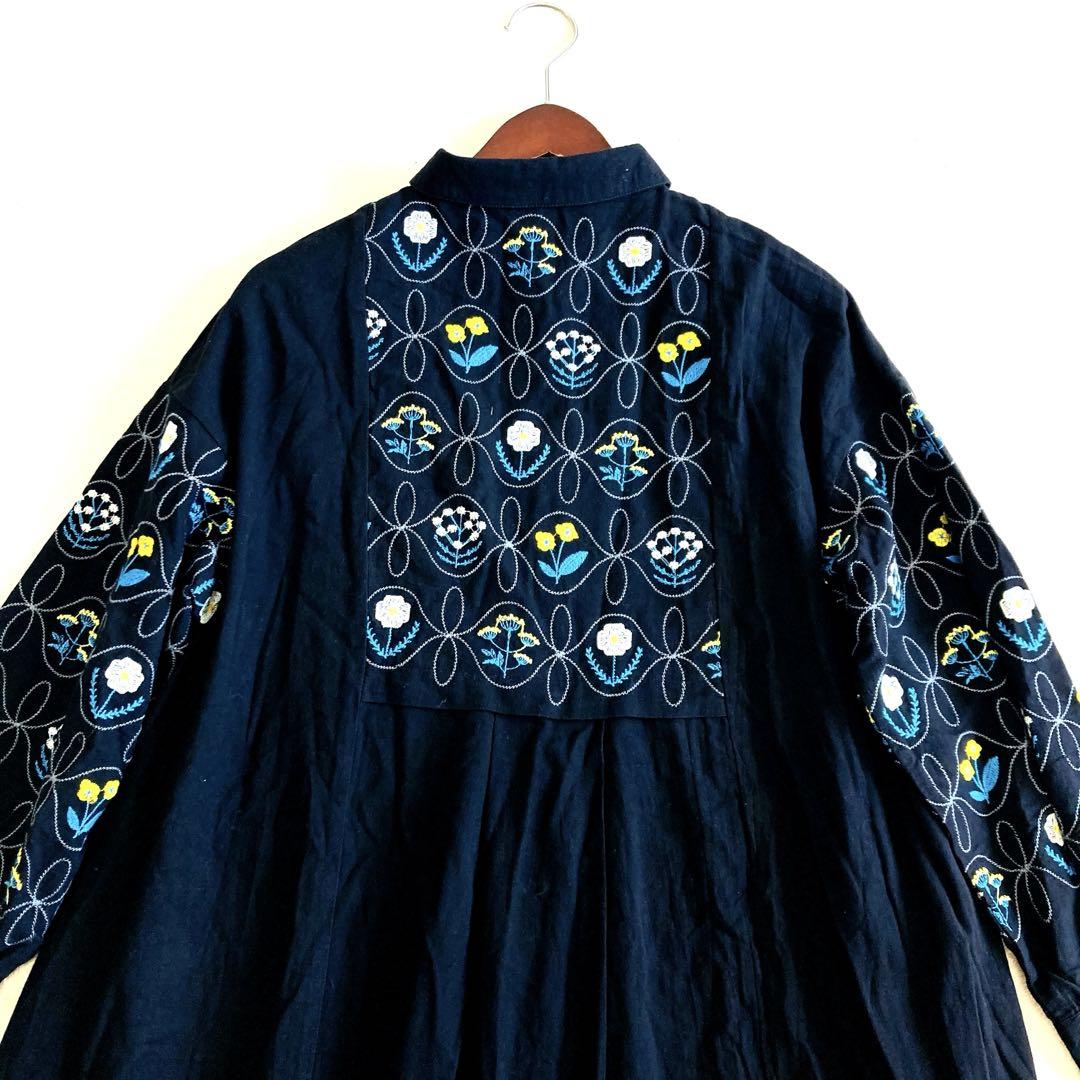 カシェット　刺繍入りシャツワンピース