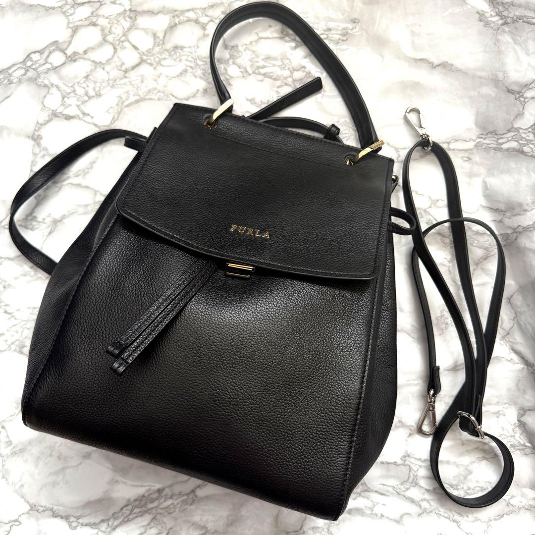 美品 FURLA フルラ ANITAリュック レザー 黒 - メルカリ