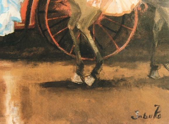 馬車の人達」斎藤 三郎、厳選、希少画集・額装画、新品高級額 額装付