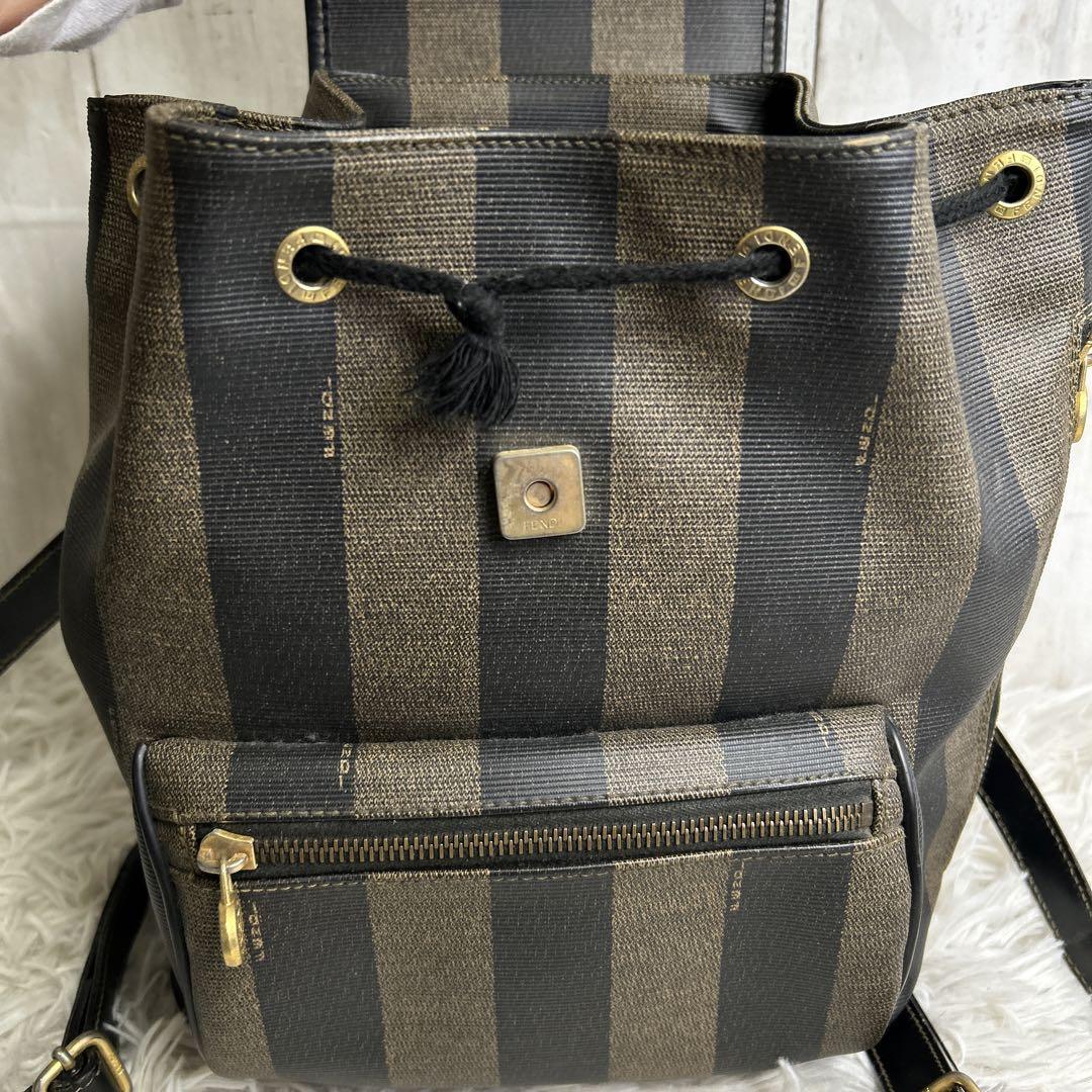 FENDI ペカン柄　リュック　レザー　PVC FFロゴ　gold ブラウン