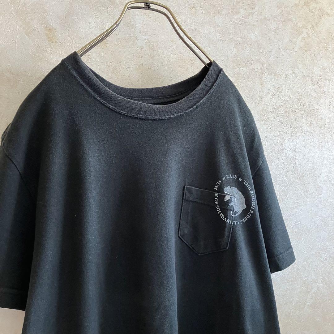古着 日本製 RATS パネルロゴ ポケットtシャツ 黒 M