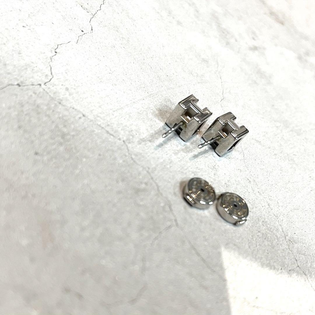 HERMES カージュドアッシュ Hキューブ ピアス ピンク × シルバー