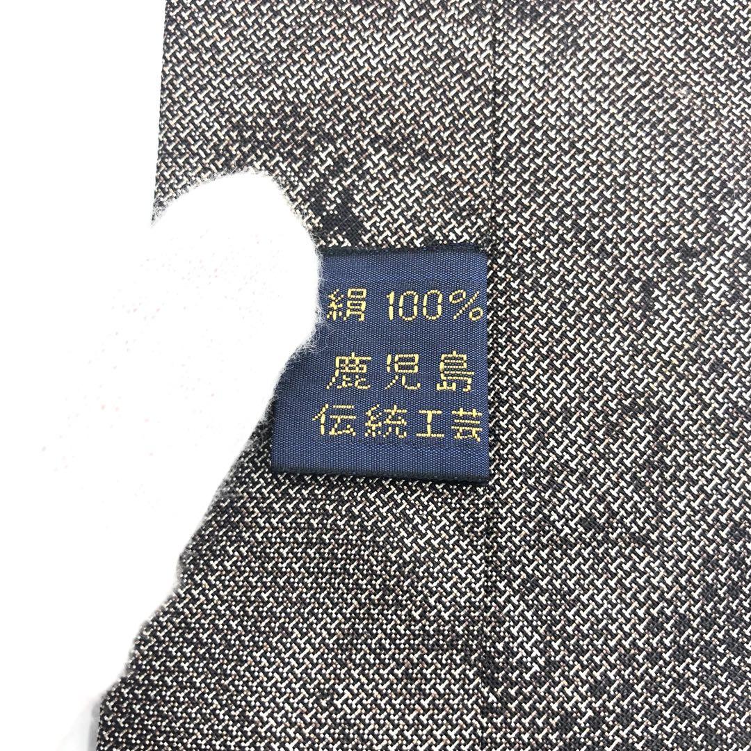 【美品】大島つむぎ ネクタイ 幾何学模様柄 織り柄 グレー ブラウン