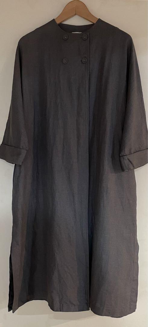 fog linen workダークグレー リネン100%コート