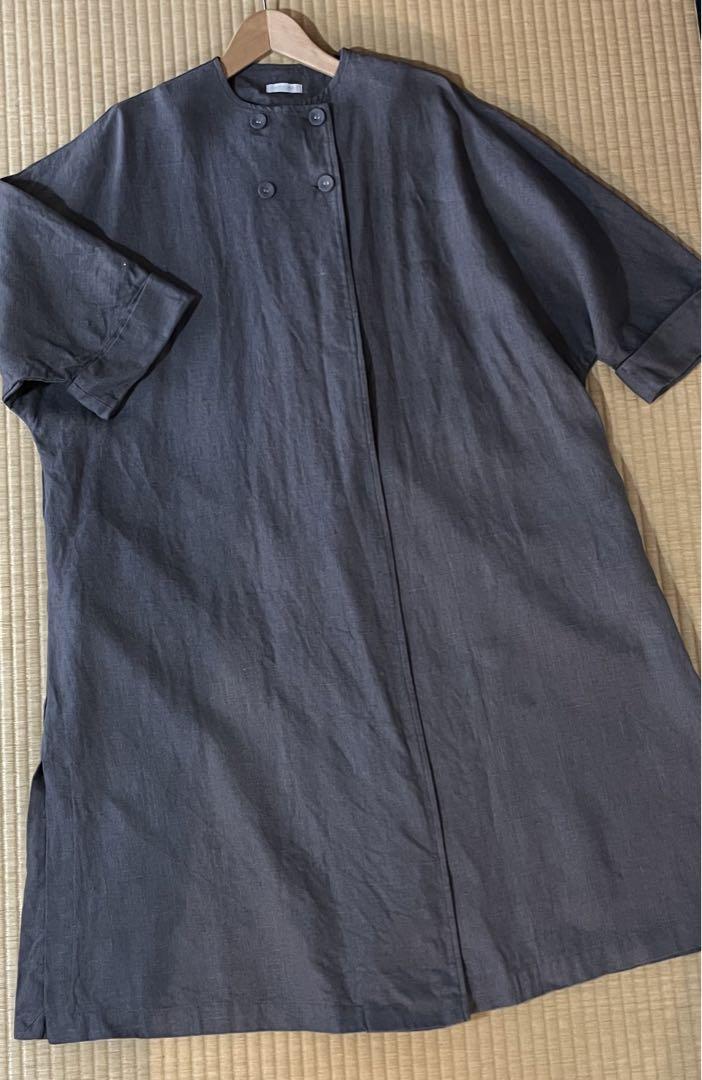 fog linen workダークグレー リネン100%コート