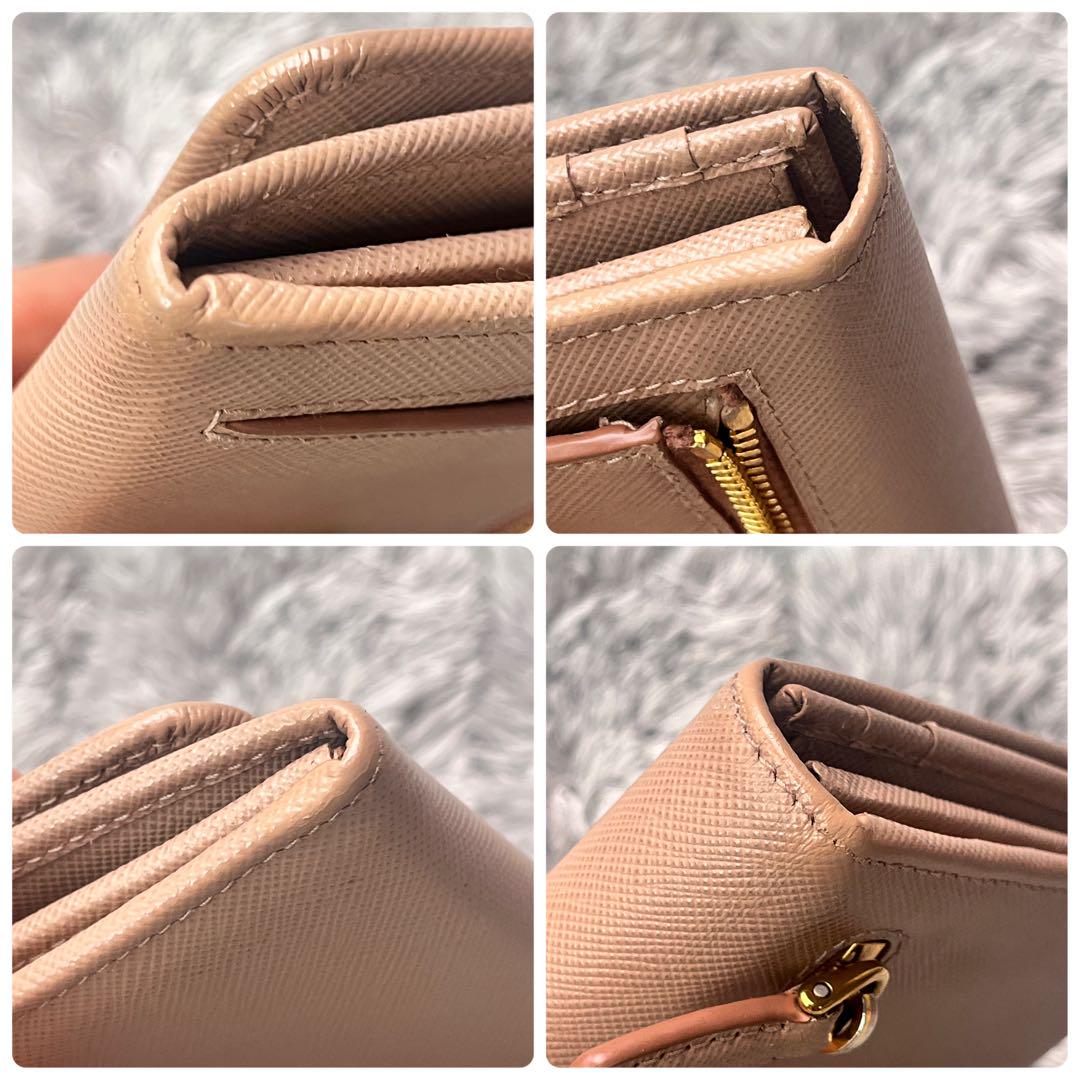 極美品✨PRADA サフィアーノ　メタルパッチロゴ　グレージュ　レディース