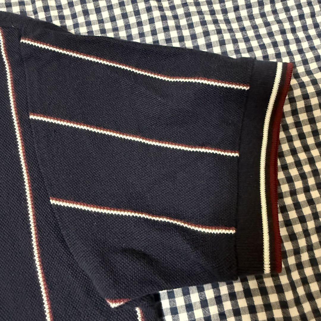 FRED PERRY ポロシャツ L 紺 ストライプ 綿100%