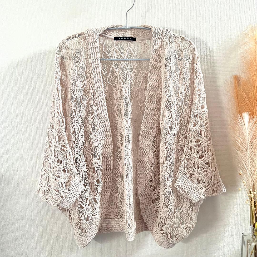 イング INGNI ニットカーディガン ドルマンスリーブ 七分袖 M セールイング INGNI 12G袖釦ドルマンニット(506935564) | イング