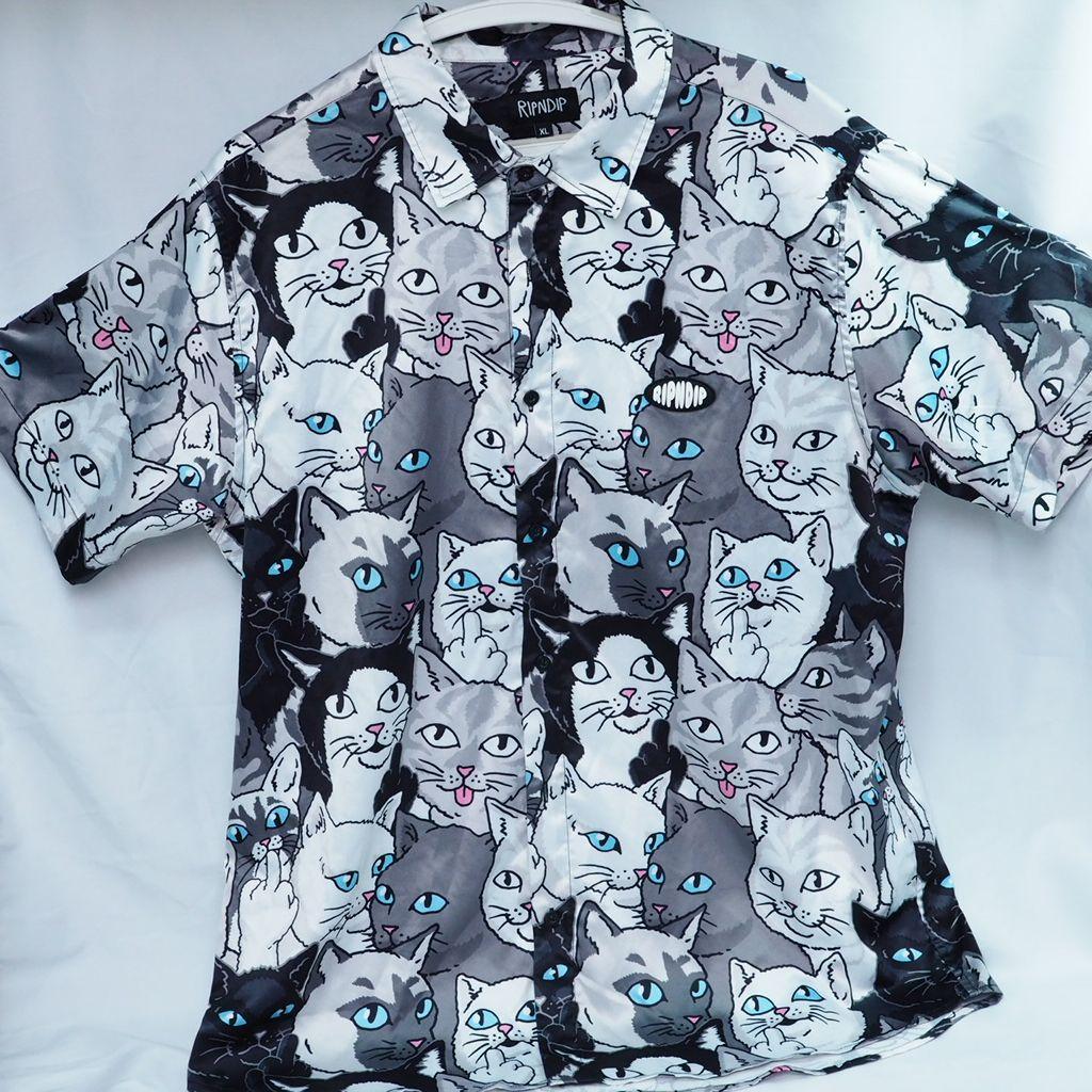 RIPNDIP シャツ 総柄 ネコ ボタンアップシャツ XLサイズ
