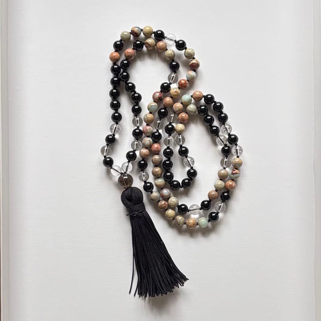 インプレッションストーン・ブラックトルマリン・水晶 8㎜玉マーラー インプレッションストーン・ブラックトルマリン・水晶 8㎜玉マーラー