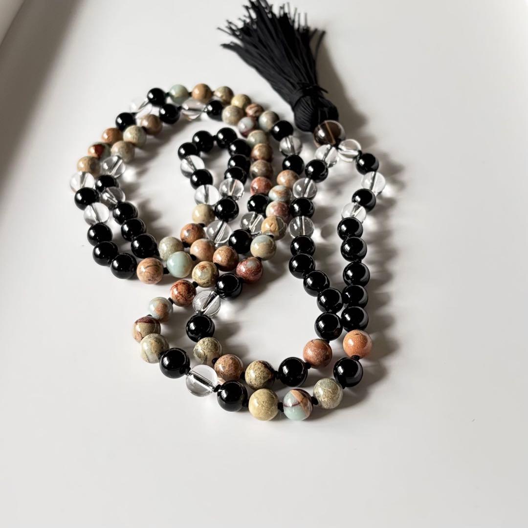 インプレッションストーン・ブラックトルマリン・水晶 8㎜玉マーラー インプレッションストーン・ブラックトルマリン・水晶 8㎜玉マーラー