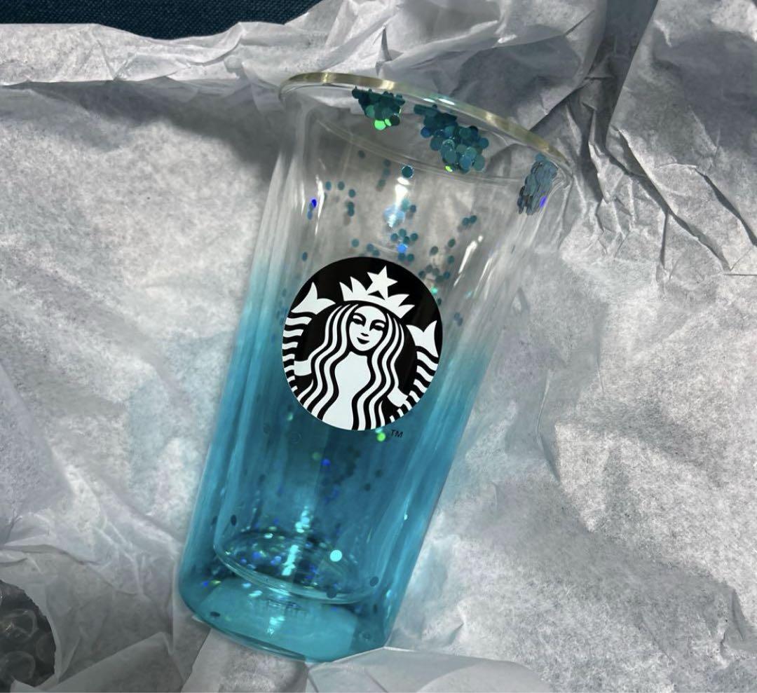 スターバックス　ダブルウォール 耐熱グラス ターコイズグラデーション355ml
