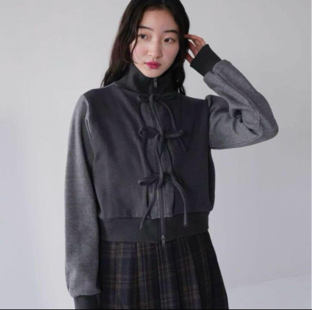 【uenui】front ribbon zip parka