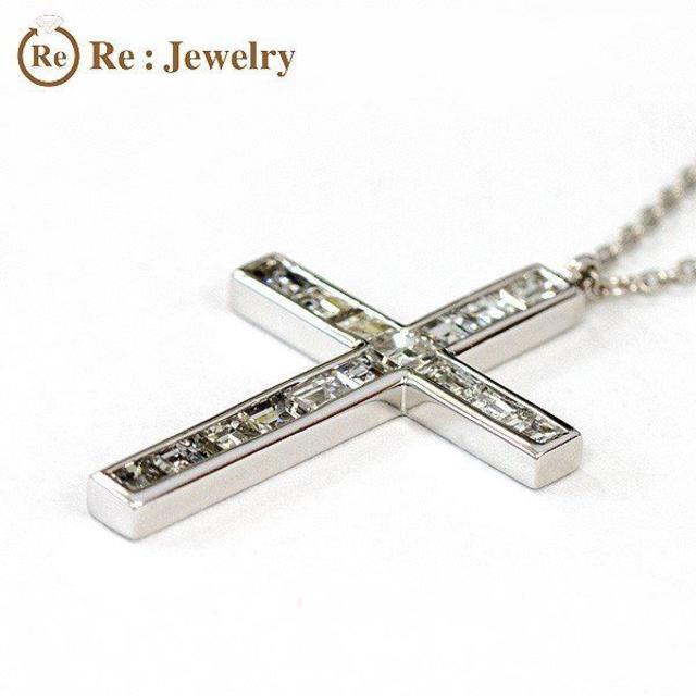 プラチナ900 0.97ct クロス 十字架 プラチナ ダイヤモンドネックレス