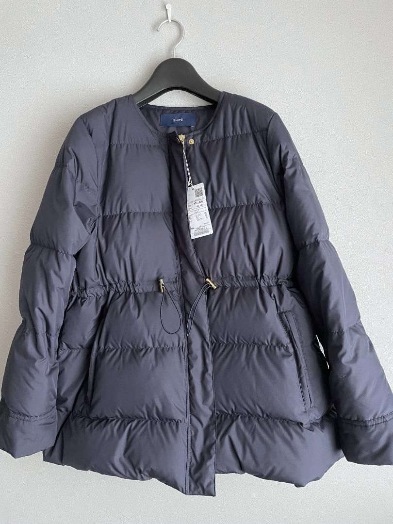 ☆新品☆SHIPS シップス レディース ノーカラーダウンジャケット♪ネイビーS