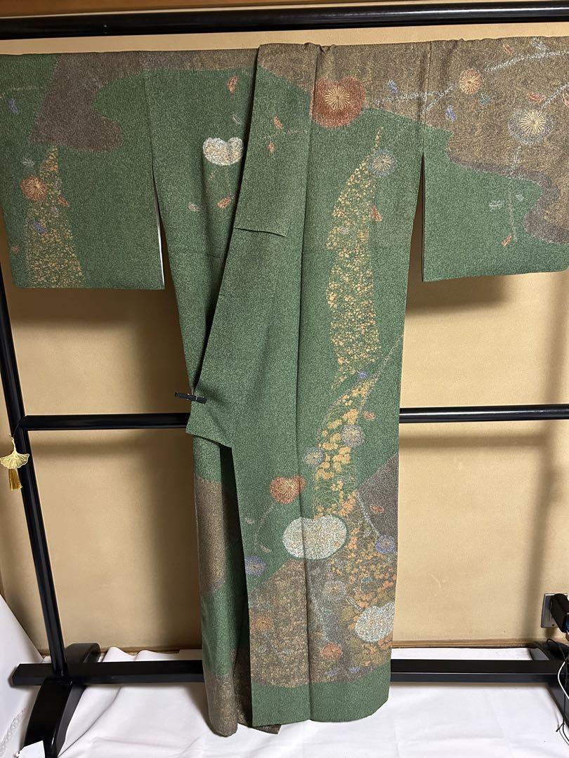 豪華　付け下げ　訪問着　グリーン　梅柄　正絹