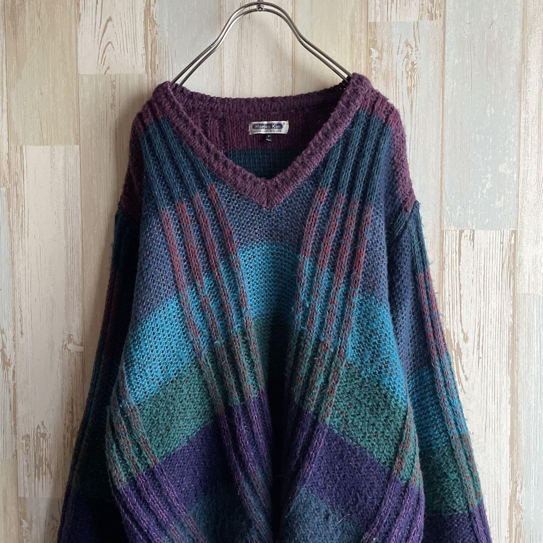 希少 vintage レインボー ニット レトロ 古着