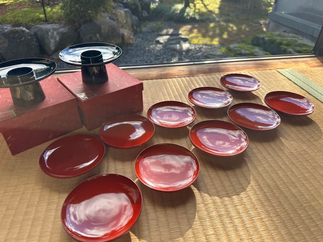 漆器 盃10枚、盃台2つセット