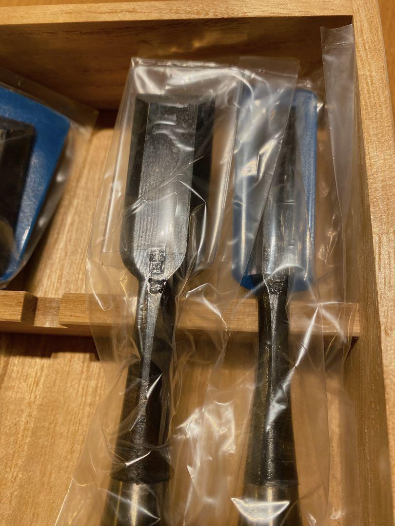 3代目國慶作 追入鑿 5本組 のみ 赤樫柄 大工道具 画像6