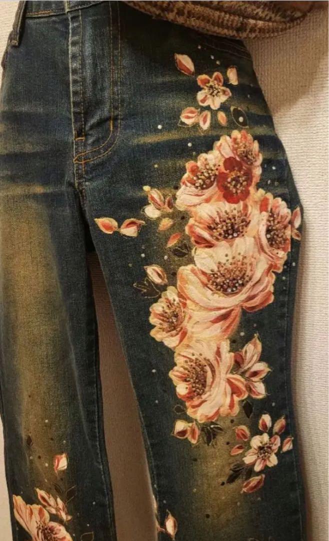 ⭐︎美品✨ペイントデニム 花柄 ラインストーン フェアリー y2k