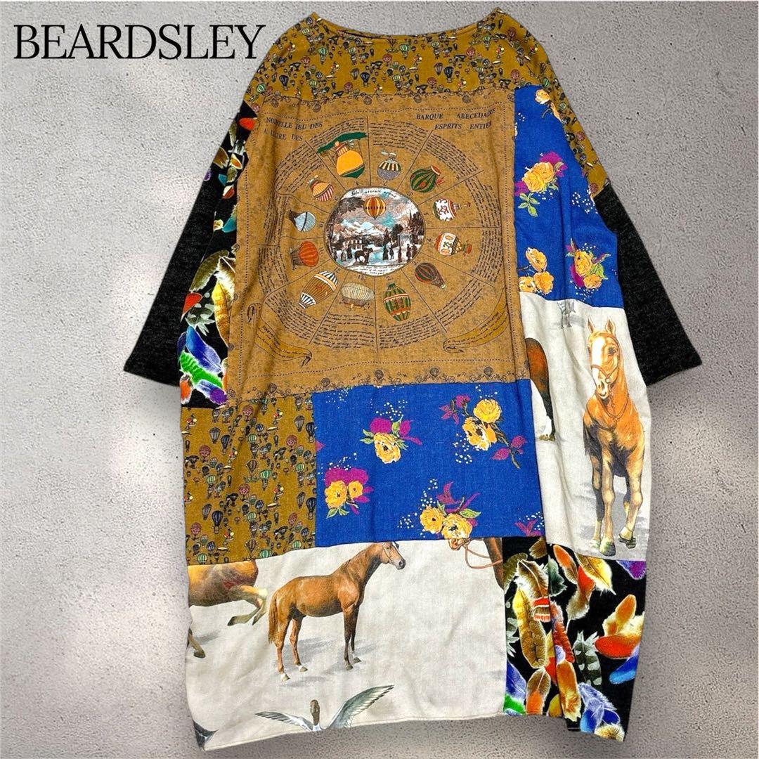 BEARDSLEY 前面総柄切替ワンピース F ウール コクーン 馬FREE SIZE・BEARDSLEY