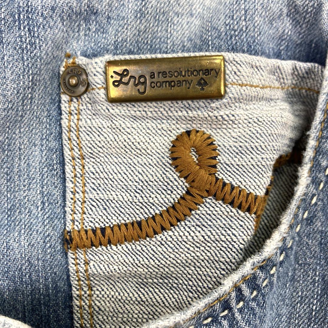 LRGデニムパンツ刺繍ワッペンウォッシュ加工レザーパッチライト LRGデニムパンツ刺繍ワッペンウォッシュ加工レザーパッチライト