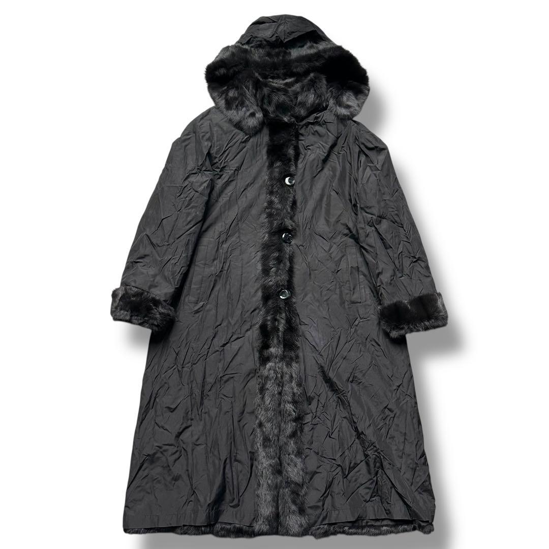 ロシアンリス リアルファーコート 毛皮 絹 黒 フード レディース リバーシブル ロシアンリス リアルファーコート 毛皮 絹 黒 フード レディース リバーシブル