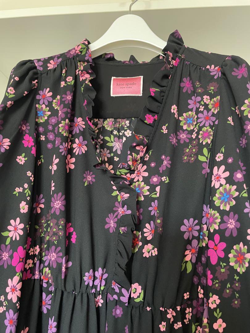 Kate Spade 花柄ワンピース 黒 kate spadeケイトスペード 花柄ロングワンピース（2サイズ）M 黒