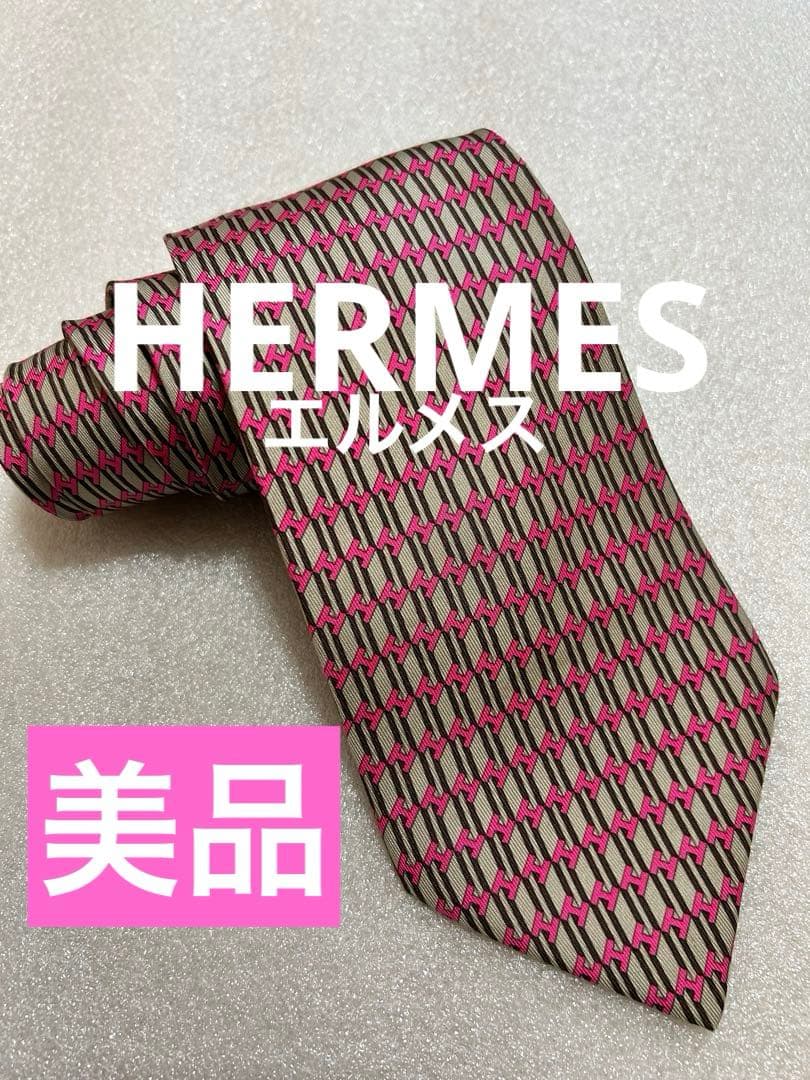 HERMES エルメス ブランド ネクタイ Hロゴ 総柄 シルク