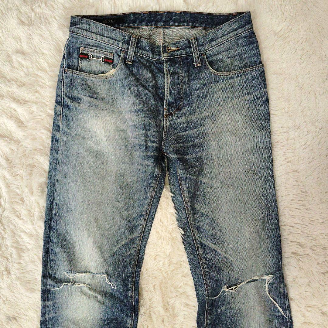 GUCCI ダメージデニム ジーンズ シェリーライン ホースビット 44 GUCCI ダメージデニム ジーンズ シェリーライン ホースビット 44