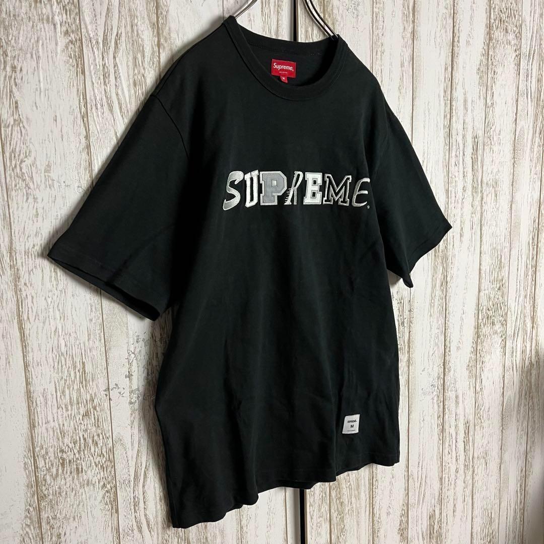 【即完売モデル】シュプリーム☆刺繍センターロゴTシャツ 希少デザイン 定番カラー