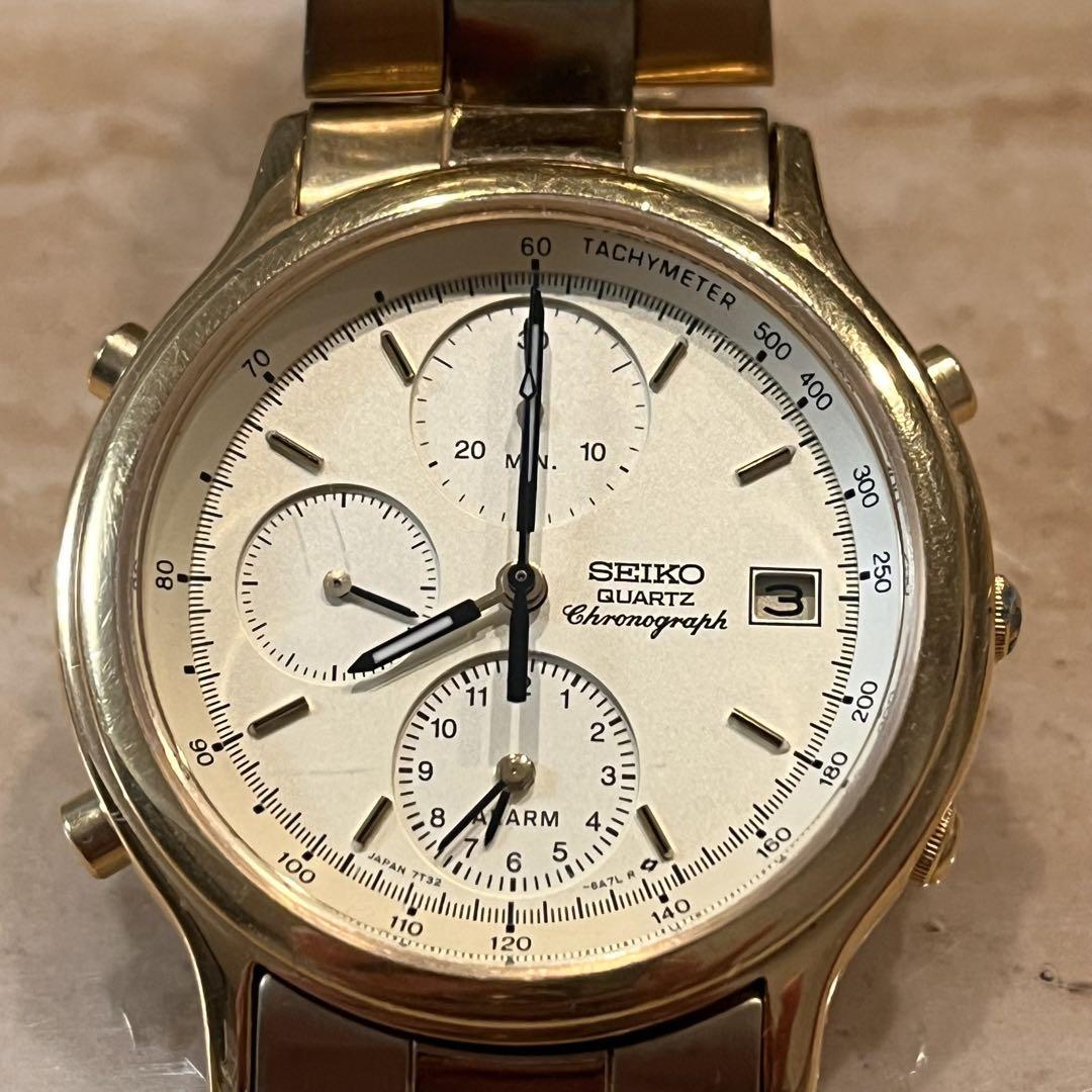 ヴィンテージSEIKO クロノグラフ 7T32-6A5A ゴールド 腕時計 ヴィンテージSEIKO クロノグラフ 7T32-6A5A ゴールド 腕時計