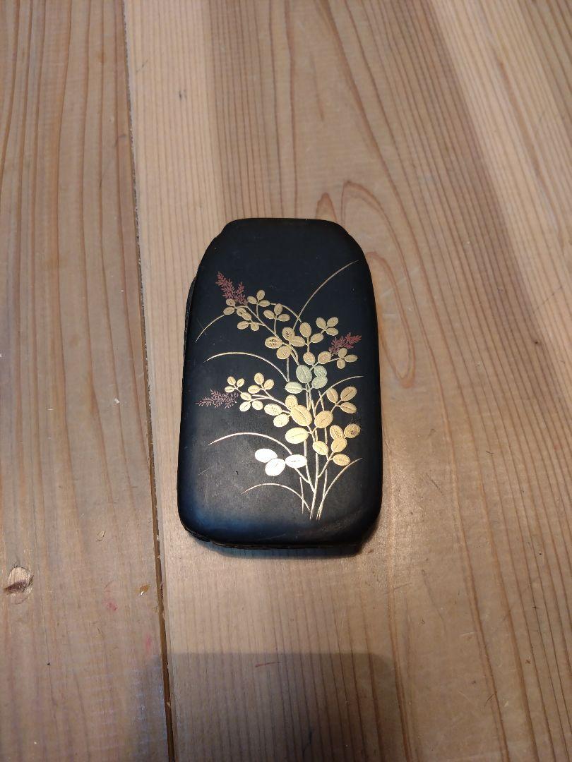 雄勝硯　共石蓋付き硯　萩花漆絵　天然石