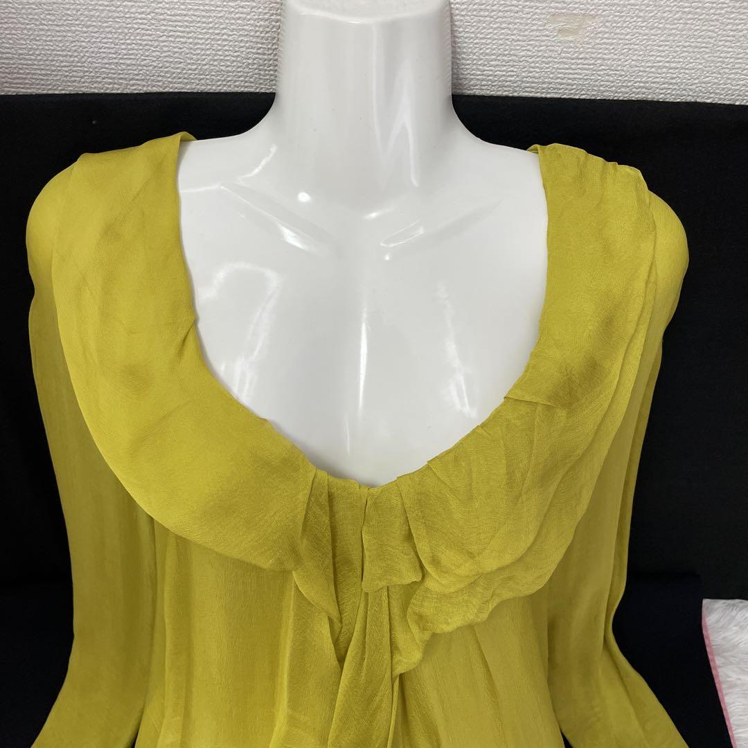 Chloe/シルクシアーブラウス、長袖、ゆったりめ34、マスタード