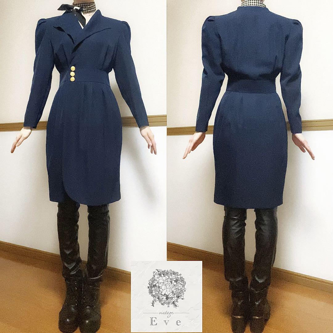 昭和レトロ　ヴィンテージ　金ボタン　ロングジャケット　ワンピース　美シルエット