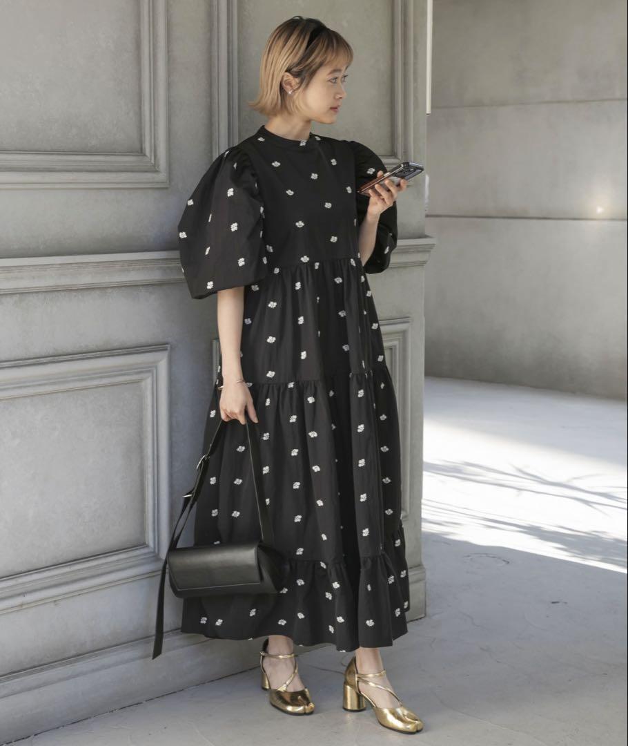 トリーバーチパフスリーブ 花柄ワンピースoo94 レディース 花柄シアーパフスリーブシャーリングウエスト切替