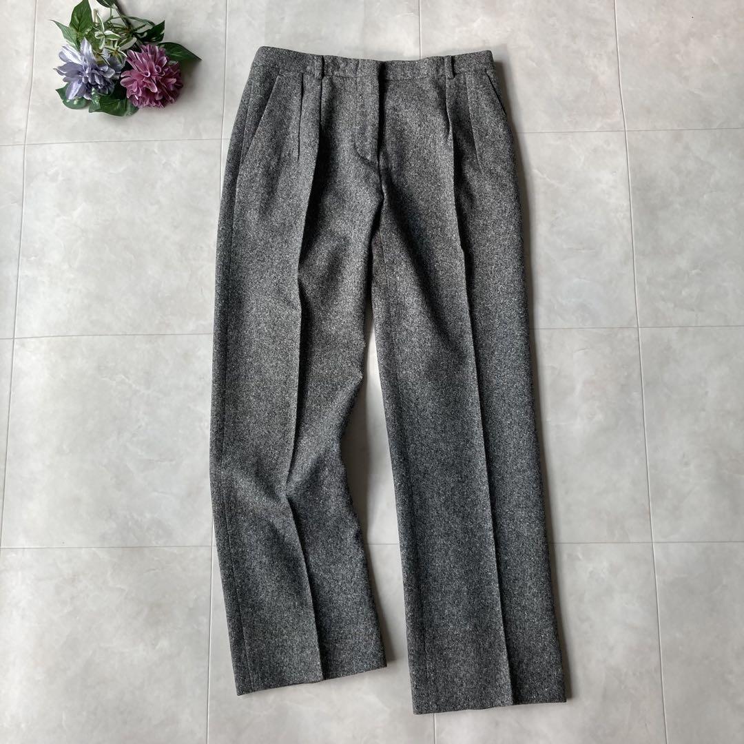 美品✨MaxMara ピュアウールツータックツイードスラックス グレー 38