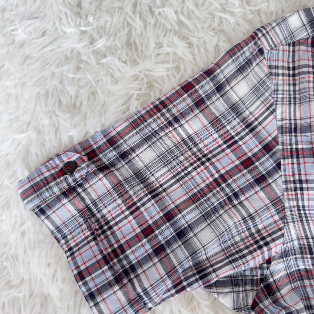 BURBERRY✨マドラスチェック　刺繍ロゴ　ロゴ刻印ボタン　襟ワイヤー入り