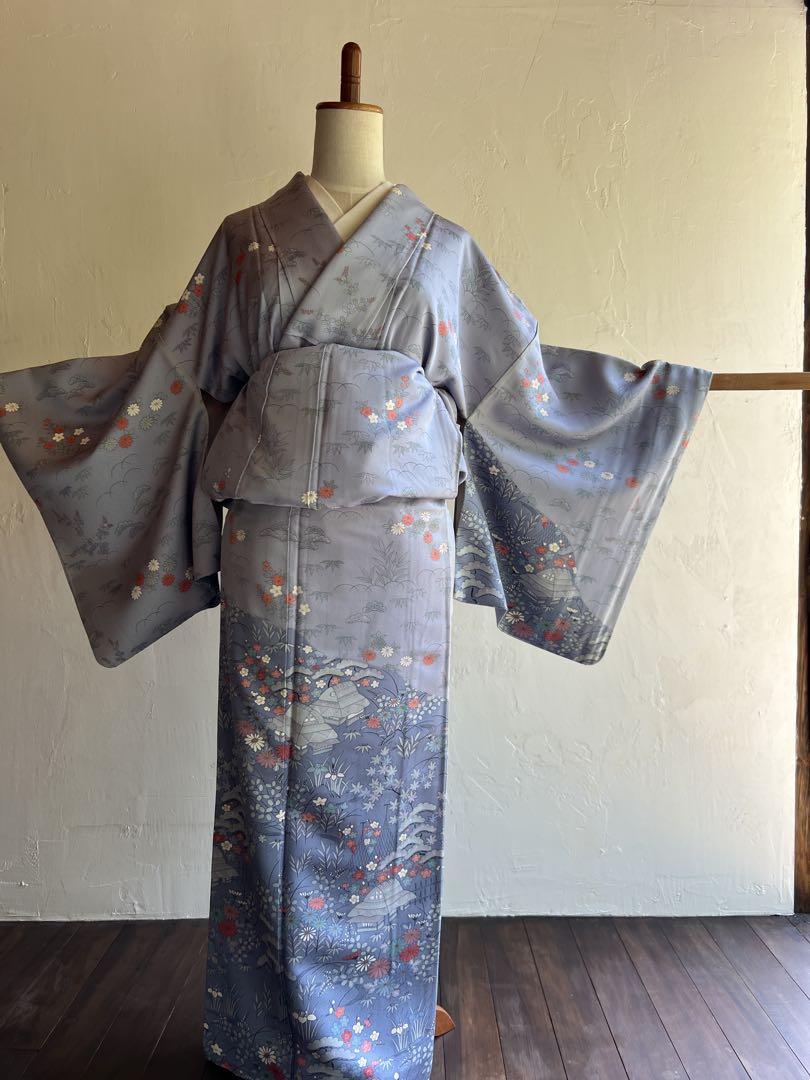 薄い青色　茶屋辻　訪問着　袷　身丈165cm 裄65.5cm