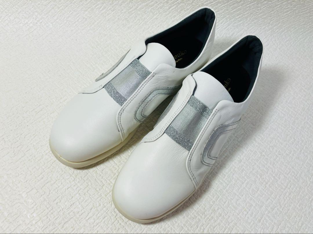 MH72◆新品◆Miss Kyouko 本革幅広サイドラインスリッポン 23.0