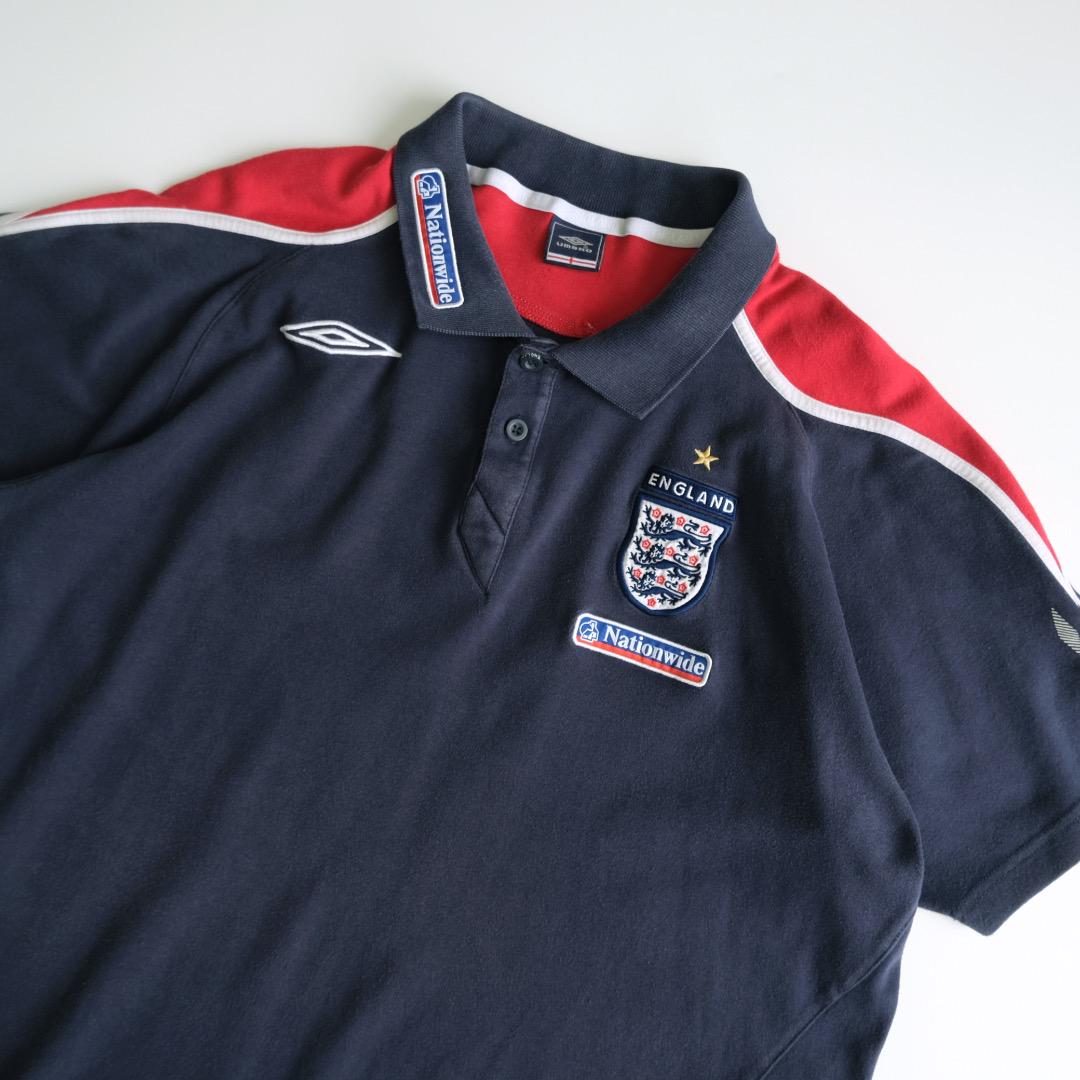 アンブロ 刺繍ロゴ サッカーイングランド代表 半袖ポロシャツ 紺