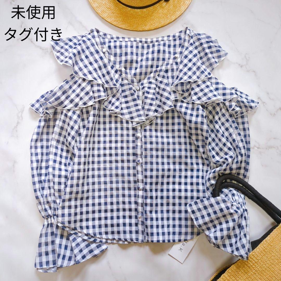 【未使用】定価17380円 エステラケー ブラウス ギンガムチェック フリル
