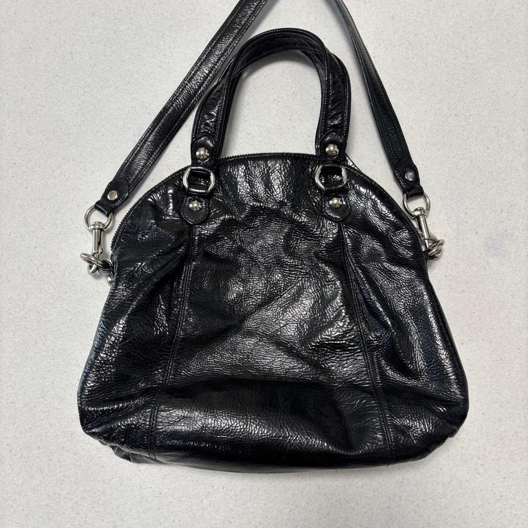 coach black enamel shoulder bag Y2K
